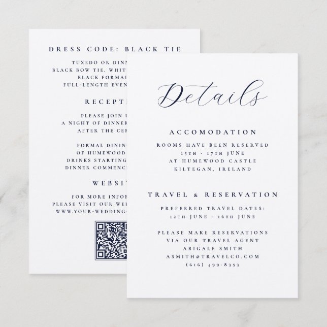 Carte D'accompagnement Code QR de mariage de destination élégant avec dét (Devant / Derrière)