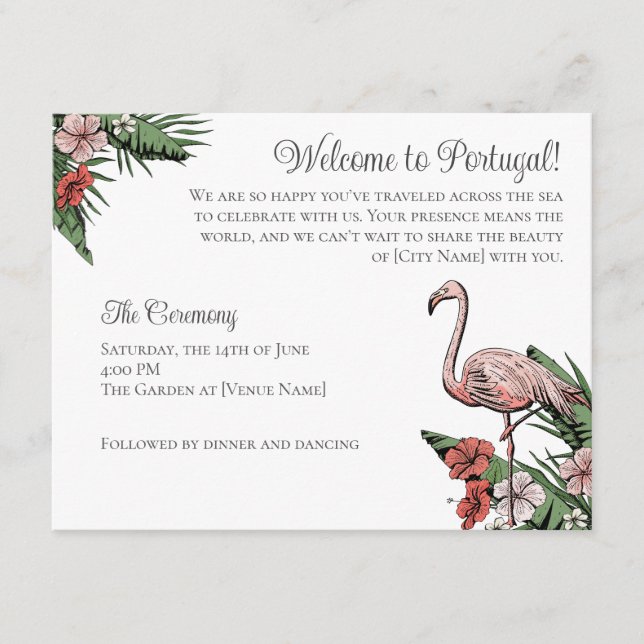 Carte D'accompagnement Code QR de mariage de destination flamant rose (Devant)