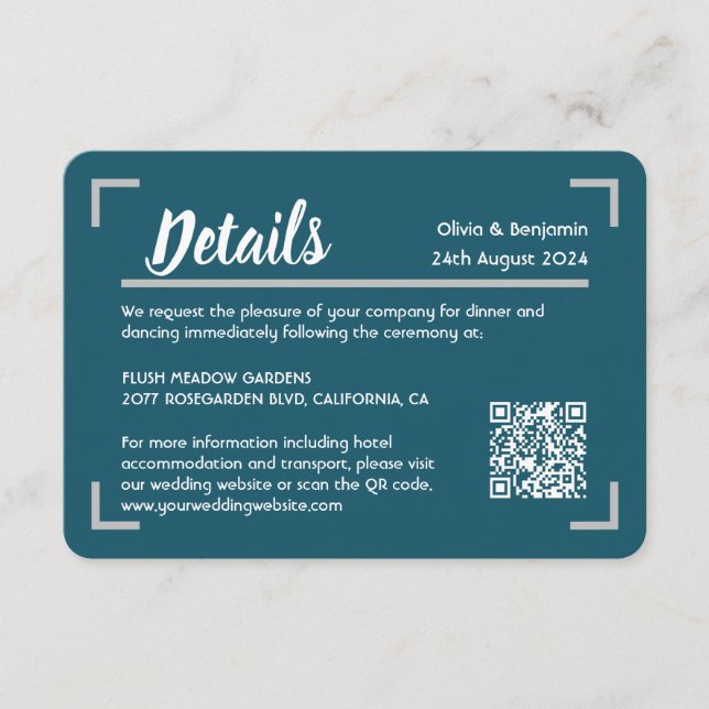 Carte D'accompagnement Code QR de Mariage de script manuscrit Turquoise s (Devant)