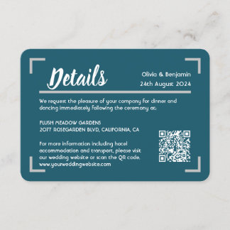 Carte D'accompagnement Code QR de Mariage de script manuscrit Turquoise s
