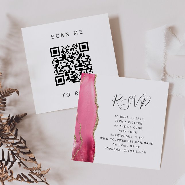 Carte D'accompagnement Code QR de mariage en or rose agate Budget RSVP (Créateur téléchargé)