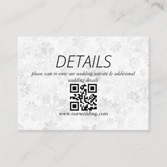 Carte D'accompagnement Code QR de mariage flocon de neige hivernal (Devant)