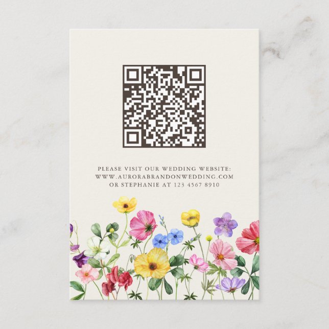 Carte D'accompagnement Code QR de mariage floral bohème chic à fleurs sau (Devant)