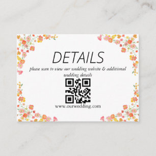 Carte D'accompagnement Code QR de mariage floral d'été rose et orange