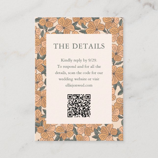 Carte D'accompagnement Code QR de mariage floral jaune boho moderne autom (Devant)