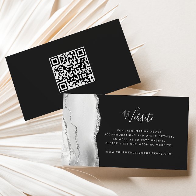 Carte D'accompagnement Code QR de mariage gris argent agate foncé Budget (Créateur téléchargé)