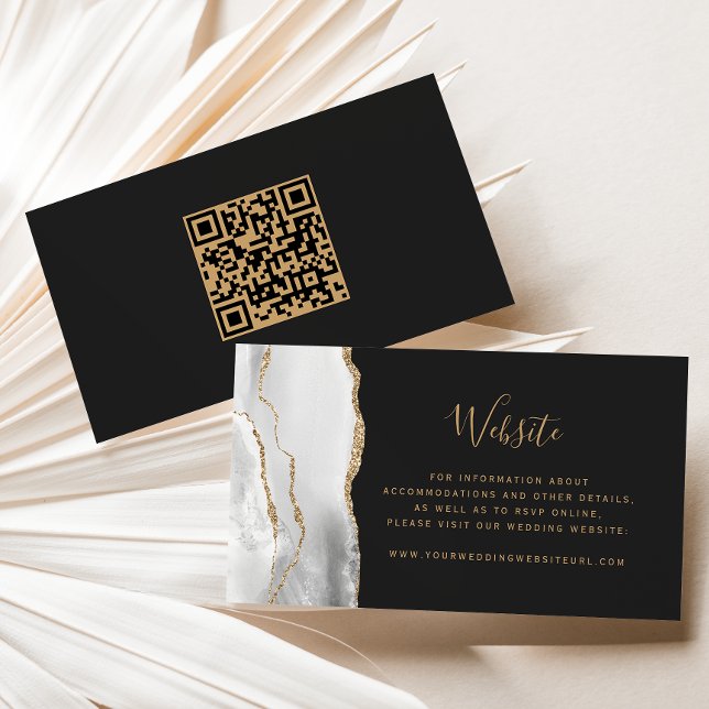 Carte D'accompagnement Code QR de mariage gris blanc agate sombre Budget (Créateur téléchargé)