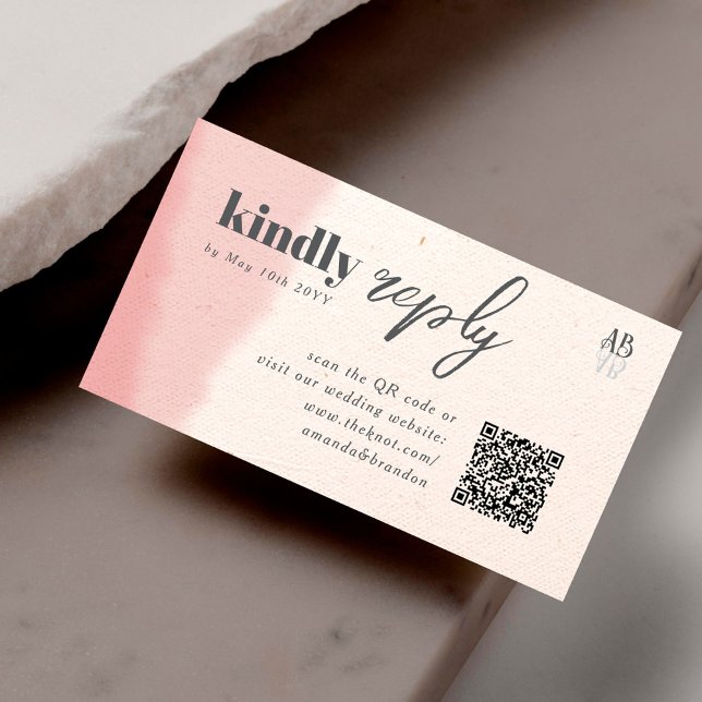 Carte D'accompagnement Code QR de mariage Minimal Blush & Bloom Bold Scri (Créateur téléchargé)