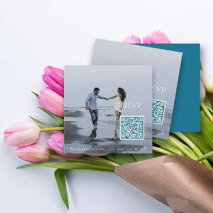 Carte D'accompagnement Code QR de mariage minimaliste bleu sarcelle moder