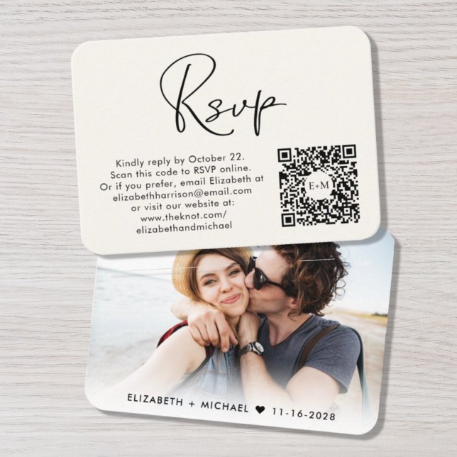 Carte D'accompagnement Code QR de mariage moderne avec réponse RSVP crème (Créateur téléchargé)