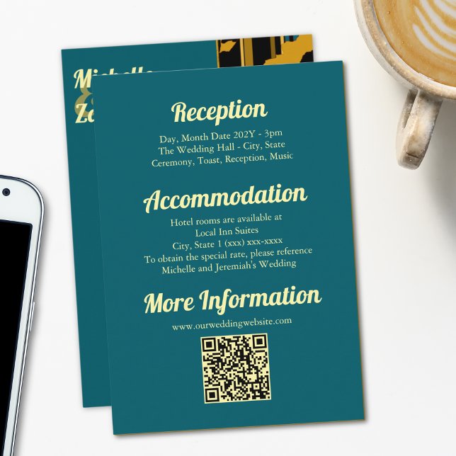 Carte D'accompagnement Code QR de mariage moderne Tournesol Bleu sarcelle (Créateur téléchargé)