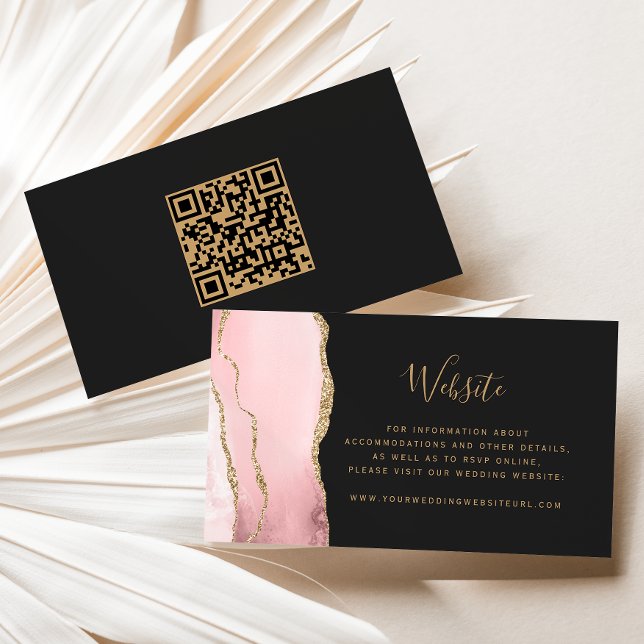 Carte D'accompagnement Code QR de mariage rose pâle agate dorée foncée Bu (Créateur téléchargé)