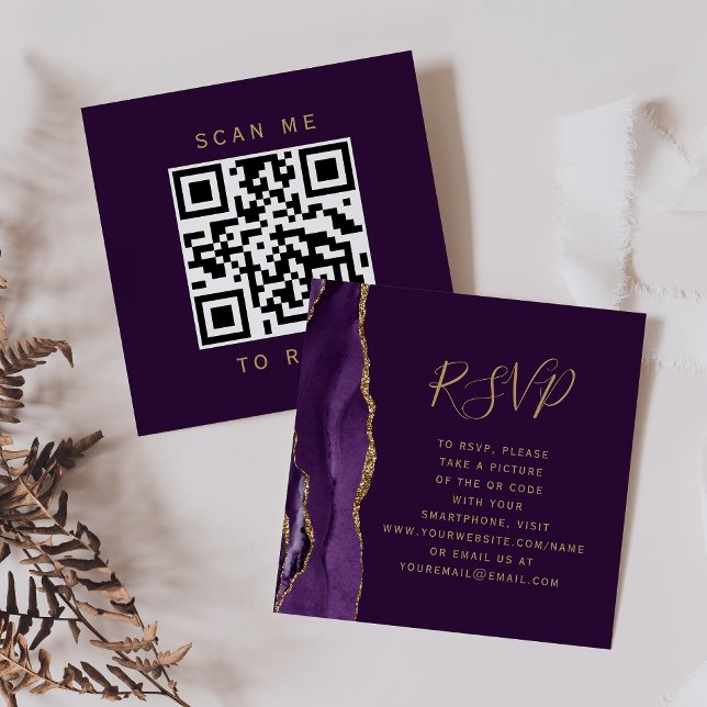 Carte D'accompagnement Code QR de mariage RSVP Purple Agate Gold Plum Wed (Créateur téléchargé)