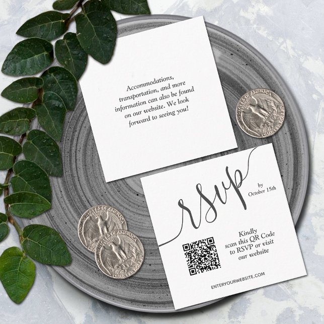Carte D'accompagnement Code QR de mariage Simple Chic (Small 2.5" x 2.5" QR code wedding RSVP cards)