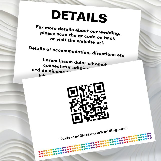 Carte D'accompagnement Code QR de mariage simple Cœurs d'amour arc-en-cie (Simple Wedding QR Code Rainbow Love Hearts Enclosure Cards by Ricaso Gay wedding, Sounds Gay I'm In
)