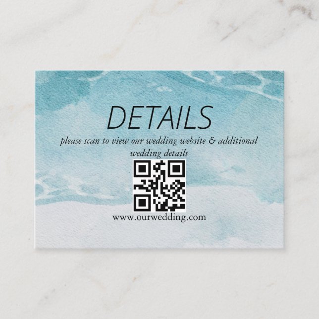 Carte D'accompagnement Code QR de mariage sur la plage bleu d'été (Devant)