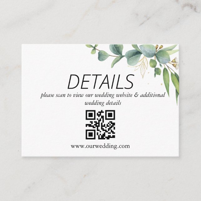 Carte D'accompagnement Code QR de mariage verdure rustique d'eucalyptus (Devant)