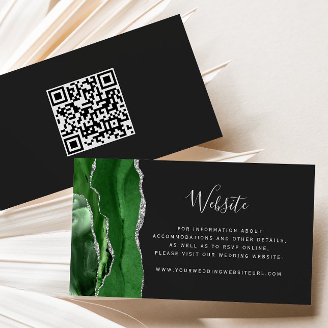 Carte D'accompagnement Code QR de mariage vert argent agate sombre Budget (Créateur téléchargé)
