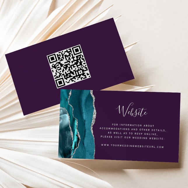 Carte D'accompagnement Code QR de mariage violet Agate sarcelle Budget (Créateur téléchargé)
