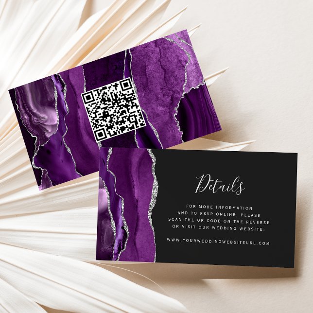 Carte D'accompagnement Code QR de mariage violet argent agate foncé Budge (Créateur téléchargé)