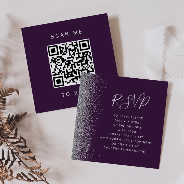 Carte D'accompagnement Code QR de mariage violet argenté Budget RSVP (Créateur téléchargé)