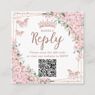 Carte D'accompagnement Code QR de Quinceanera Rose Gold Cerisier en Fleur