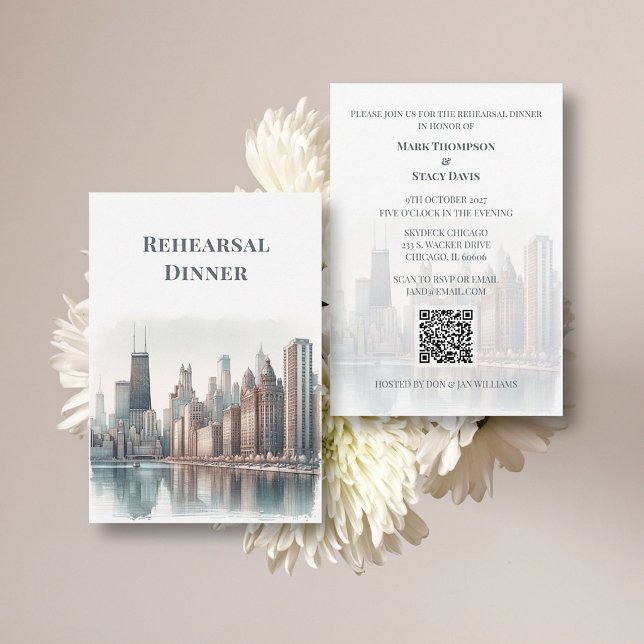 Carte D'accompagnement Code QR de répétition de mariage sur la skyline de (Créateur téléchargé)