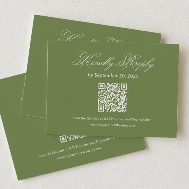 Carte D'accompagnement Code QR de réponse à un mariage vert olive (Créateur téléchargé)