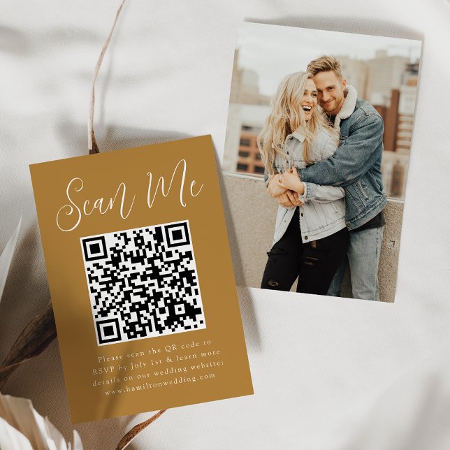 Carte D'accompagnement Code QR de réponse au mariage avec photo ocre et s (Créateur téléchargé)
