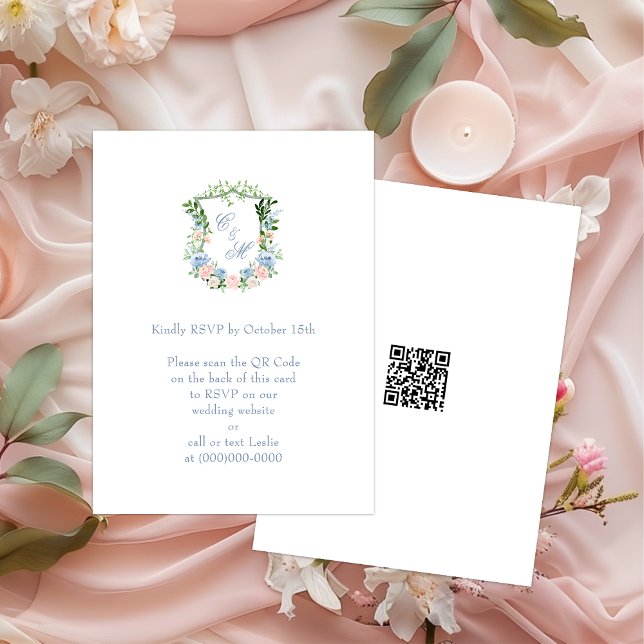 Carte D'accompagnement Code QR de réponse de mariage à armoiries florales (Créateur téléchargé)