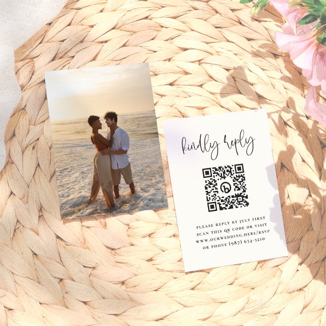 Carte D'accompagnement Code QR de réponse de mariage à typographie minima (Créateur téléchargé)