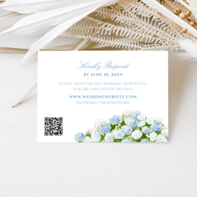 Carte D'accompagnement Code QR de réponse de mariage aux Hortensias Bleus (Créateur téléchargé)