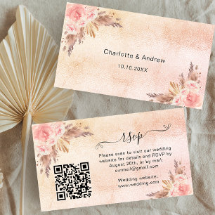 Carte D'accompagnement Code QR de réponse de mariage aux tons rose pampa