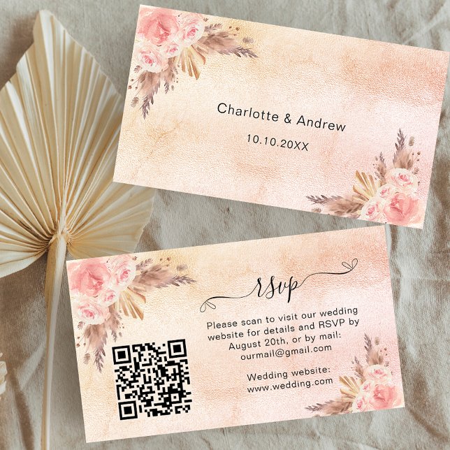 Carte D'accompagnement Code QR de réponse de mariage aux tons rose pampa (Créateur téléchargé)