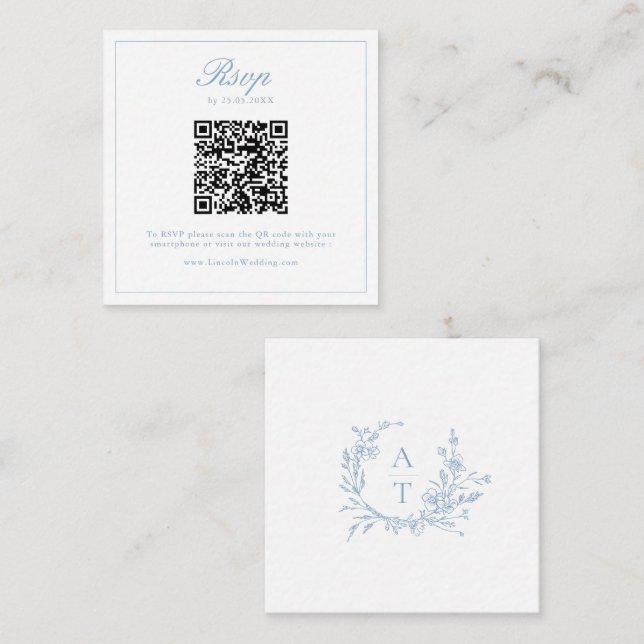 Carte D'accompagnement Code QR de réponse de mariage avec arête de fleur  (Devant / Derrière)