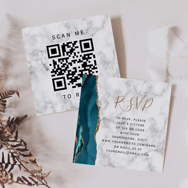 Carte D'accompagnement Code QR de réponse de mariage avec marbre d'agate  (Créateur téléchargé)