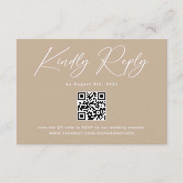 Carte D'accompagnement Code QR de réponse de mariage beige bohème (Devant)