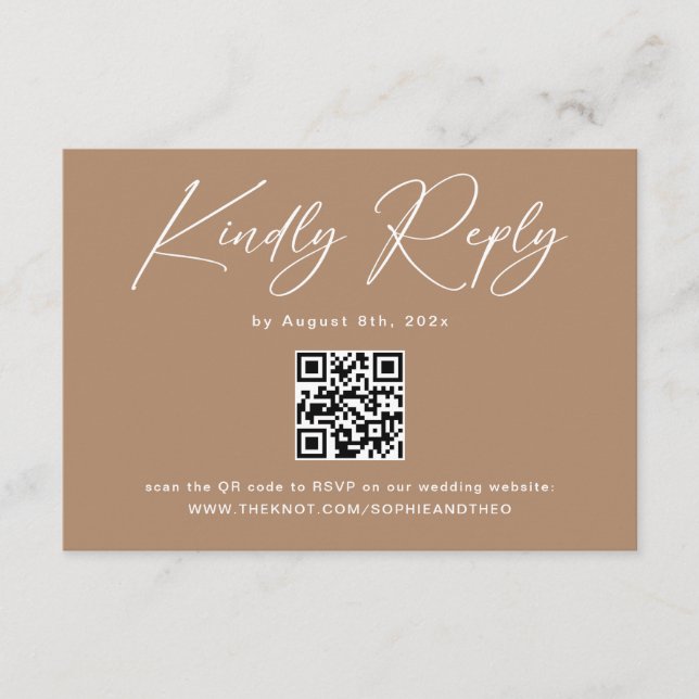 Carte D'accompagnement Code QR de réponse de mariage Boho Brun Taupe (Devant)