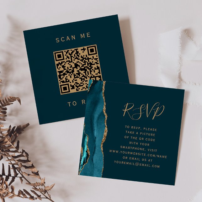 Carte D'accompagnement Code QR de réponse de mariage Budget Dark Teal Gol (Créateur téléchargé)