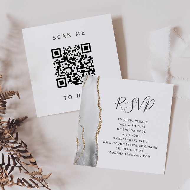 Carte D'accompagnement Code QR de réponse de mariage Budget Gray Gold Aga (Créateur téléchargé)