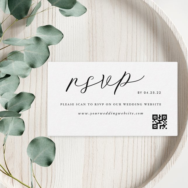 Carte D'accompagnement Code QR de réponse de mariage élégant noir et blan (Créateur téléchargé)