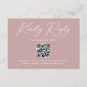 Carte D'accompagnement Code QR de réponse de mariage élégant Rose Poussié