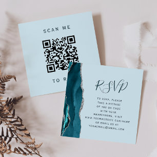 Carte D'accompagnement Code QR de réponse de mariage en argent sarcelle p