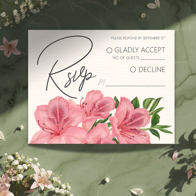 Carte D'accompagnement Code QR de réponse de mariage floral moderne Lily  (Invite guests to your big day with this Pink Lily Floral Modern Wedding RSVP QR Code Enclosure Card!)