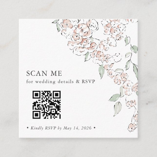 Carte D'accompagnement Code QR de réponse de mariage floral rose minimal (Devant)