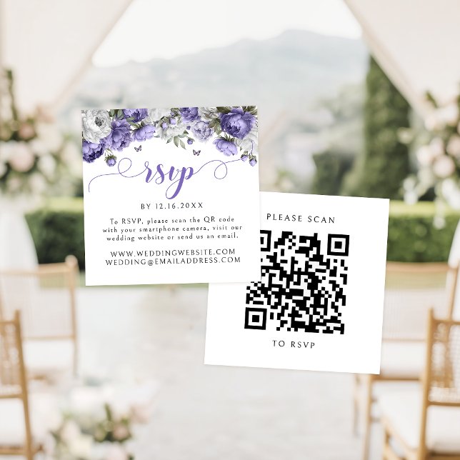 Carte D'accompagnement Code QR de réponse de mariage floral violet  (Créateur téléchargé)