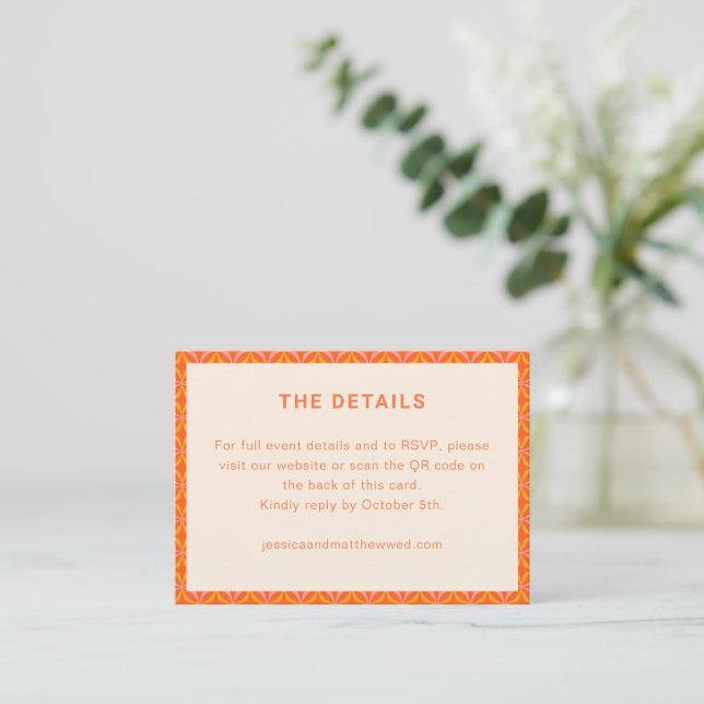 Carte D'accompagnement Code QR de réponse de mariage géométrique orange r (Debout devant)