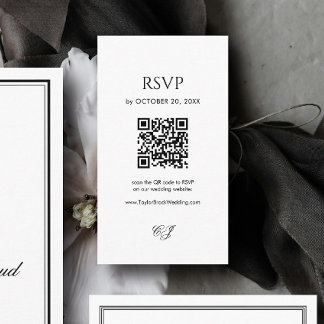 Carte D'accompagnement Code QR de réponse de mariage moderne noir et blan