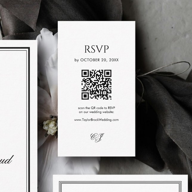 Carte D'accompagnement Code QR de réponse de mariage moderne noir et blan (Créateur téléchargé)