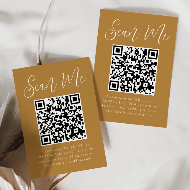 Carte D'accompagnement Code QR de réponse de mariage simple script ocre (Créateur téléchargé)